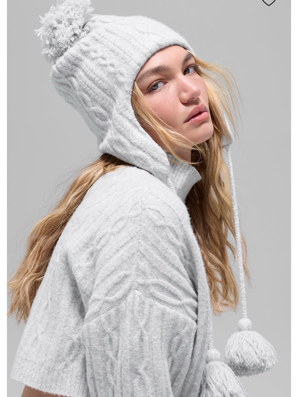 Alo Cable Knit Winter Bliss Earflap Beanie in Heather Grey